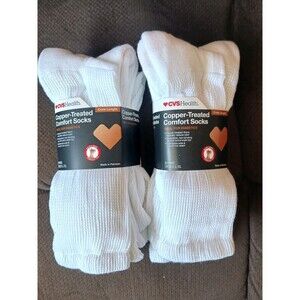 Copper-Treated Comfort Socks CVS L/XL Crew Unisex White 6 Pairs Odor Control